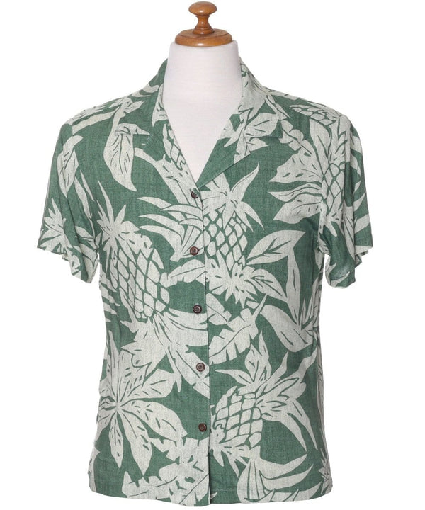 Women Camp Blouse Viva Pineapples Sage