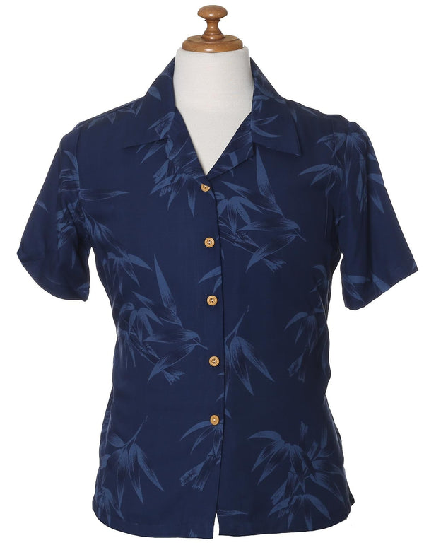 Bamboo Camp Rayon Aloha Blouse Navy