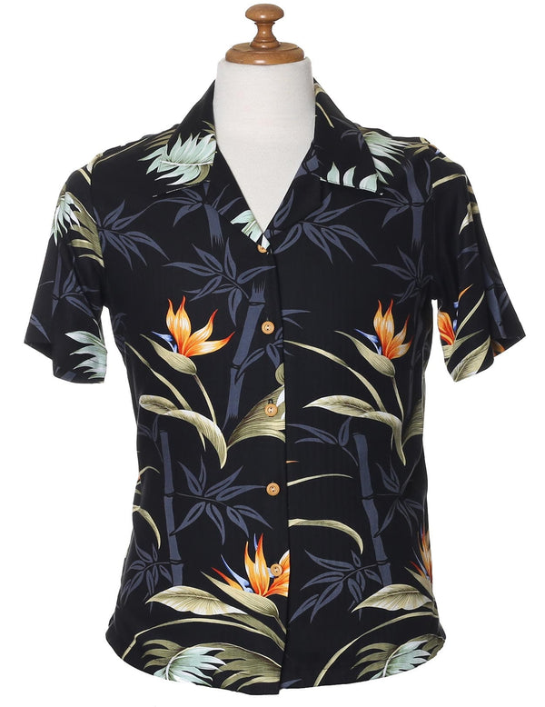 Camp Hawaiian Rayon Blouse Bamboo Paradise Black