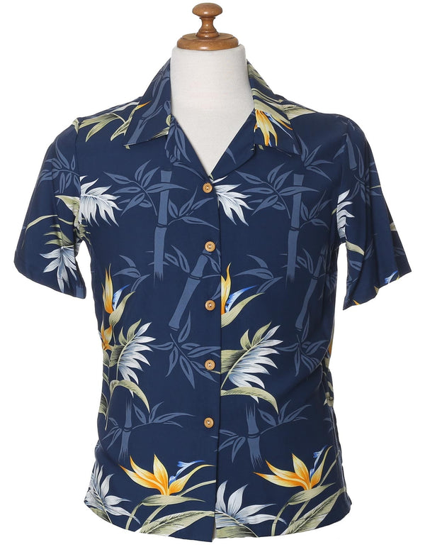 Camp Hawaiian Rayon Blouse Bamboo Paradise Navy