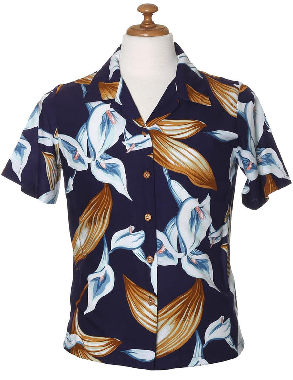 Camp Blouse for Women Magnum PI Calla Lily Purple