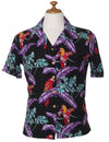 Camp Blouse Jungle Bird Parrots Magnum PI Design Black