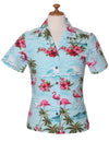 Tropical Flamingos Camp Shirt for Women Light Blue