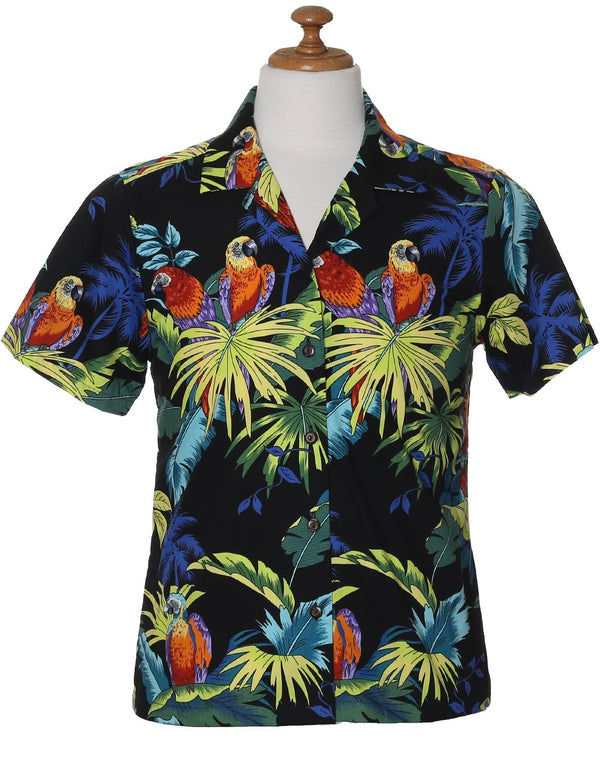 Parrots Paradise Camp Shirt for Women Black