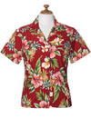 Hibiscus Pineapples Valley Camp Shirt for Women Red
