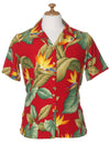 Camp Blouse for Women Airbrush Birds of Paradise Red