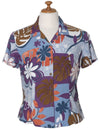 Women Fitted Blouse Aloha Petals Purple