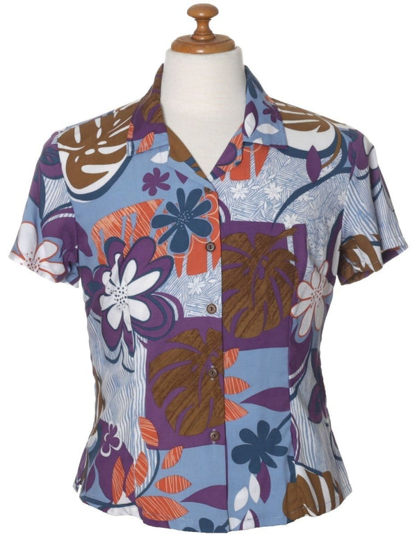 Women Fitted Blouse Aloha Petals Purple