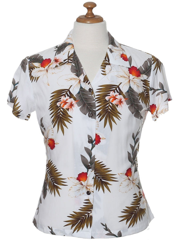 Women Hawaiian Fitted Shirt Hanapepe White