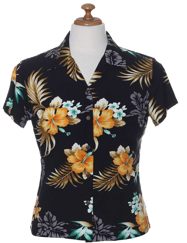 Fern Hibiscus Women Shirt Black