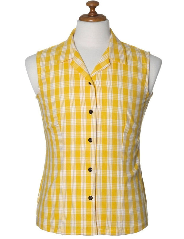 Women Sleeveless Blouse Palaka Top Yellow Yellow