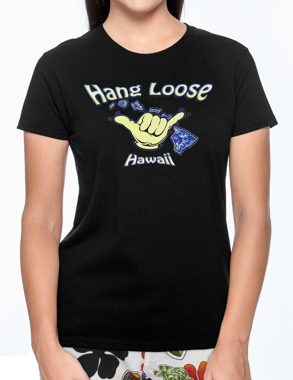 Women T-Shirt Hang Loose Hawaii Black Shaka Time Hawaii