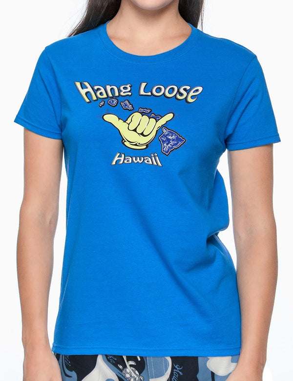 Women T-Shirt Hang Loose Hawaii Blue Shaka Time Hawaii
