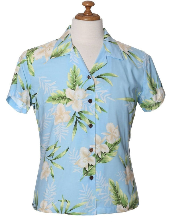 Women's Fitted Hawaiian Shirt Okalani Celeste Sky Blue