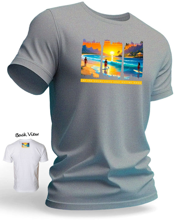 Worries Away Waves Men's Hawaiian T-Shirt Ash