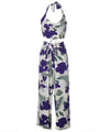 Tropical Hibiscus Two-Piece Set Halter Adjustable Top & Wide Leg Pants One-Size