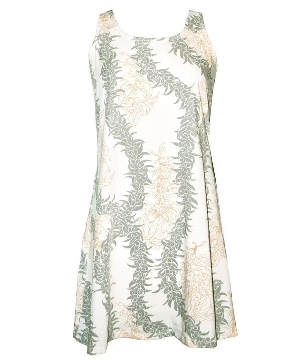 A-Line Back Cutout Short Hawaiian Dress Plumeria Leis Cream