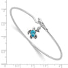 Sterling Silver Polished and Antiqued Thin Dangle Blue Crystal Turtle Hook Bangle