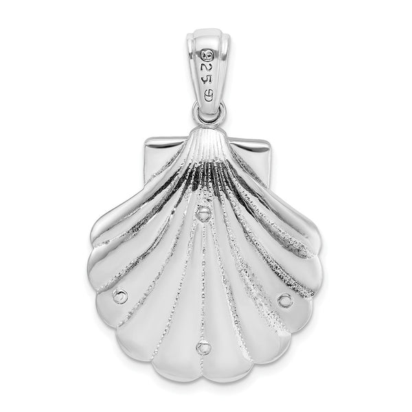 Sterling Silver Enameled Blue Shell with Seahorse Pendant