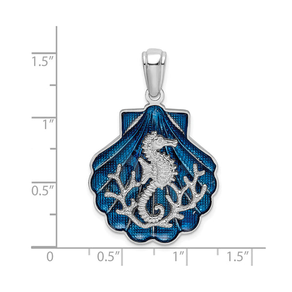 Sterling Silver Enameled Blue Shell with Seahorse Pendant