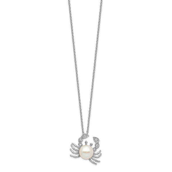 Sterling Silver Freshwater Cultured Pearl and Brilliant-cut CZ Crab 18 Inch Necklace