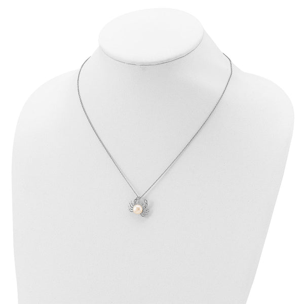 Sterling Silver Freshwater Cultured Pearl and Brilliant-cut CZ Crab 18 Inch Necklace