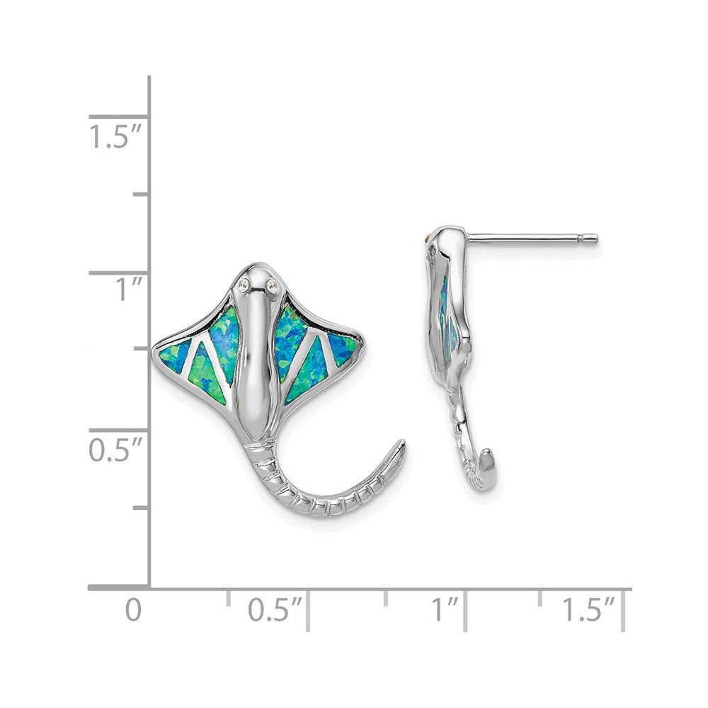 Sterling Silver Created Blue Opal Stingray Post Earrings Shaka Time Hawaii