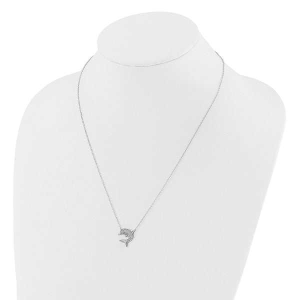 Sterling Silver Polished CZ Dolphin 18 inch with 2 inch extension Necklace