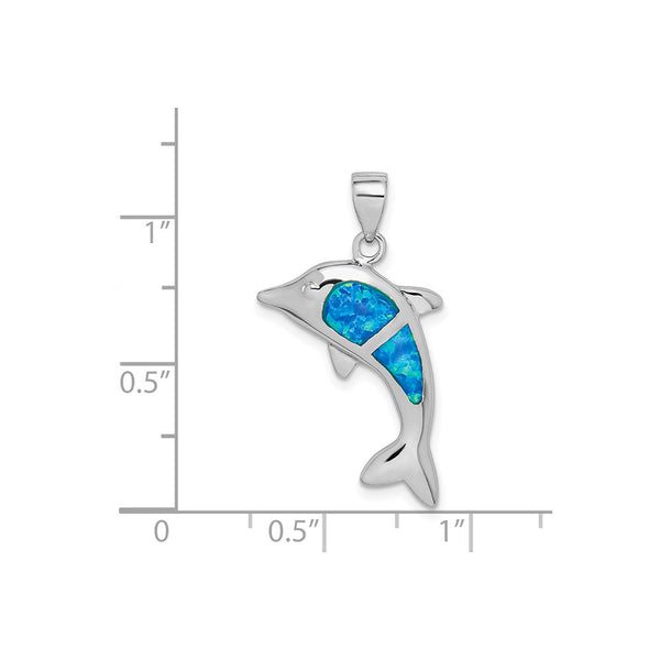 Sterling Silver Blue Created Opal Dolphin Pendant