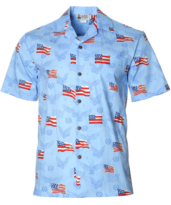 Eagles & Flags Aloha Shirt Blue Aloha Republic