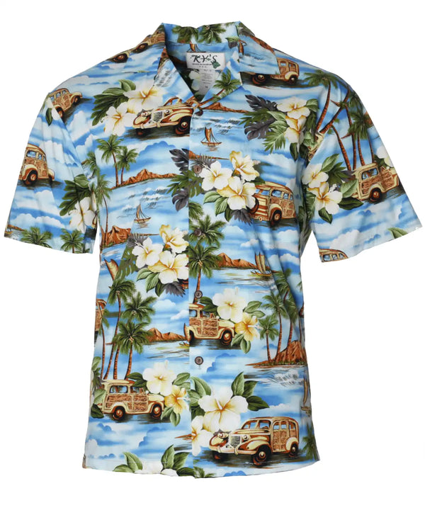 Island Dream Woody Van Hawaiian Shirt Blue
