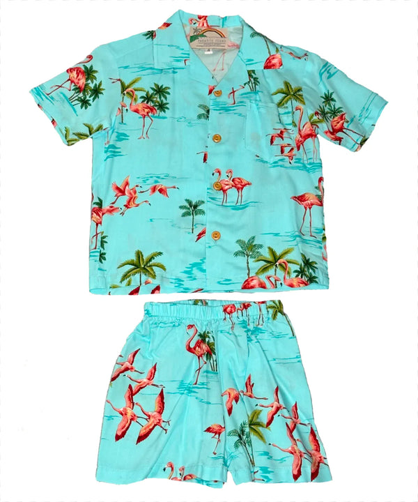 Boy’s 2 Piece Clothes Rayon Set Flamingos
