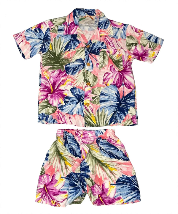 Boy’s 2 Piece Clothes Rayon Set Painted Hibiscus