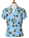 Women's Fitted Rayon Blouse White Tiare Sky Blue
