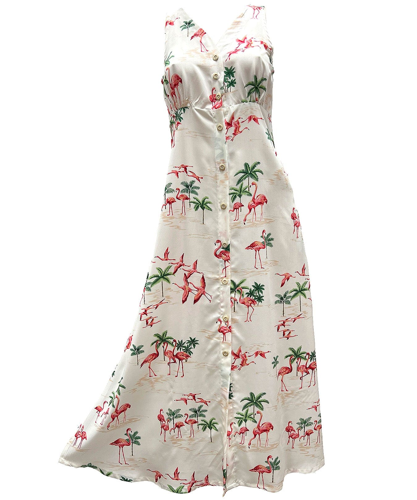 Flamingo Maxi Long Hawaiian Cocktail Dress Cream / 2XL Flamingo Maxi Long Hawaiian Cocktail Dress Cream / 2XL