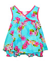 Infant Girl Crossover Yoke Dress Set Pineapple Plumeria Aqua