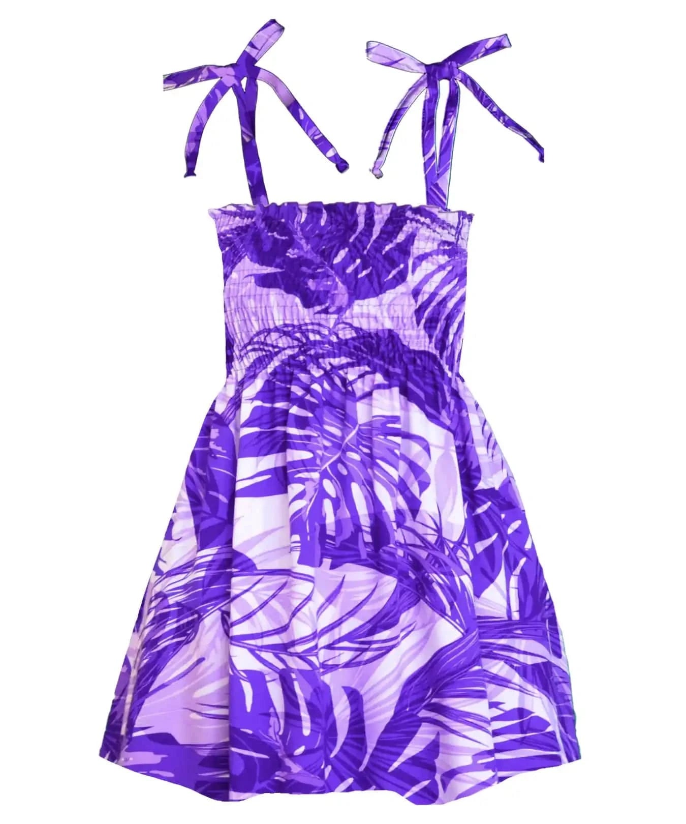 purple hawaiian dress Monstera Paradise Girls' Hawaiian Smocked Dress – Shaka Time Hawaii