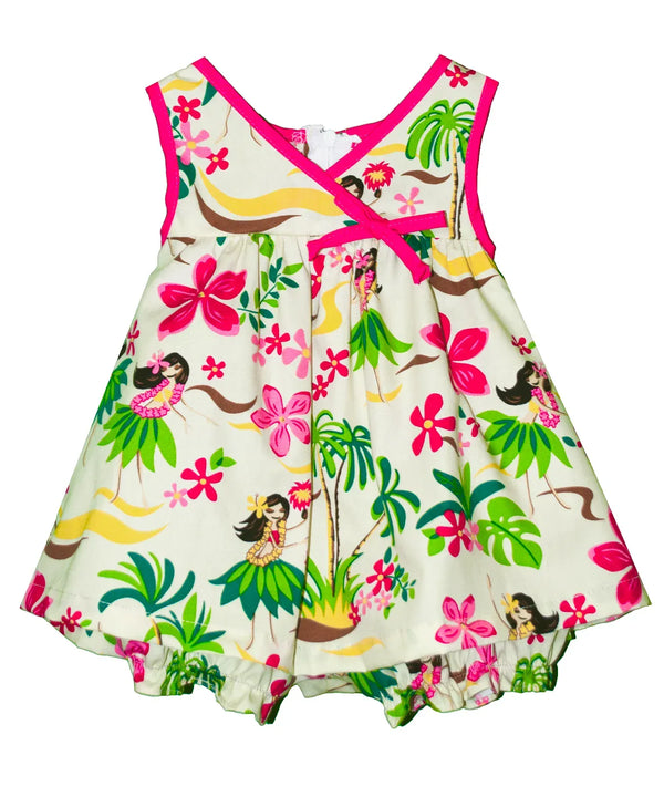 Infant Girl Crossover Yoke Dress Set Little Hula Girl