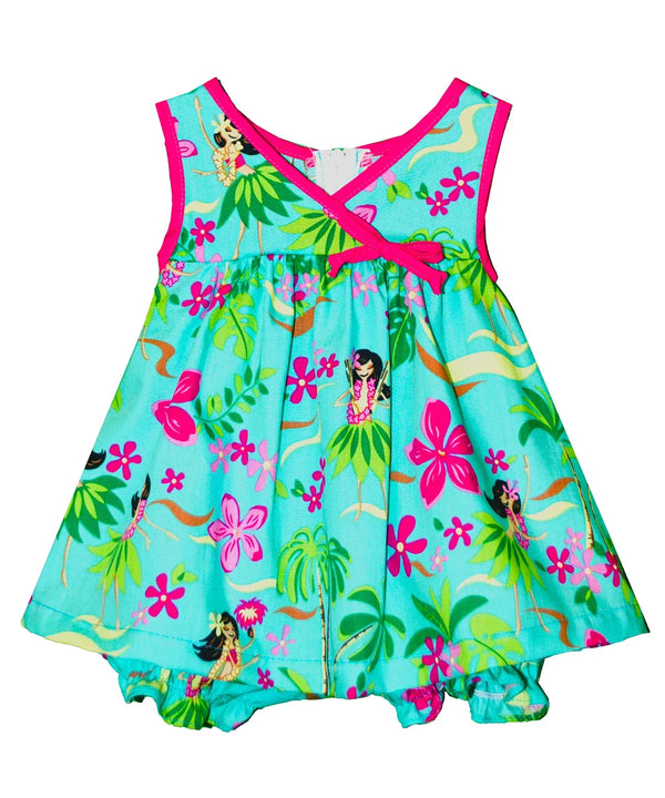 Infant Girl Crossover Yoke Dress Set Little Hula Girl