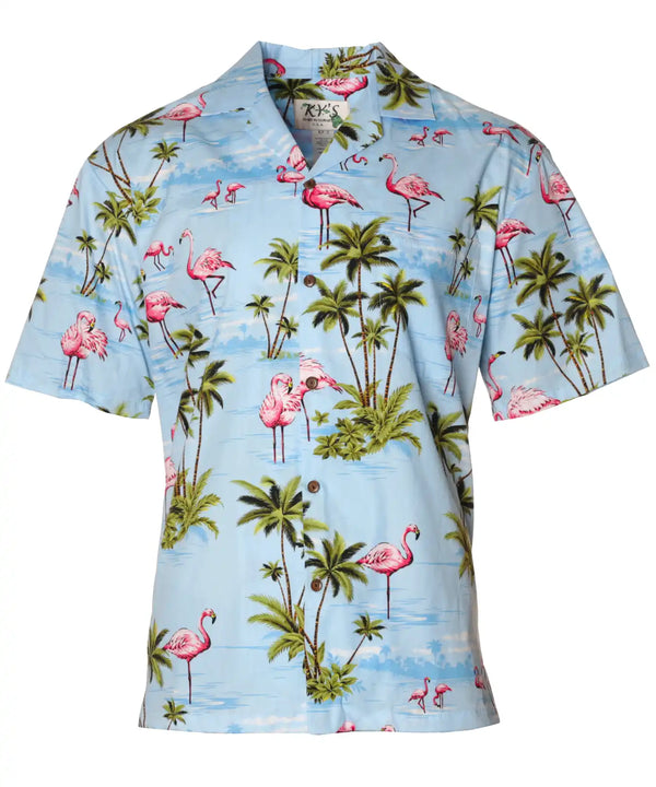 Hawaiian Shirt Flamingo Ohana Light Blue