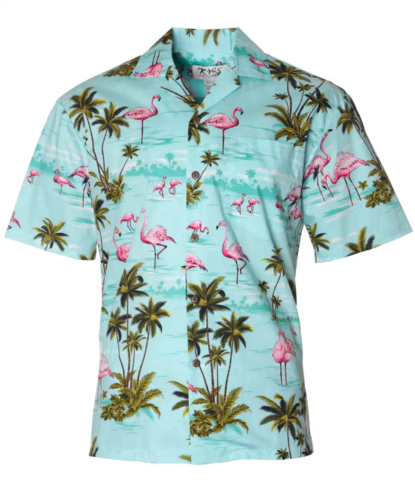 Hawaiian Shirt Flamingo Ohana Teal