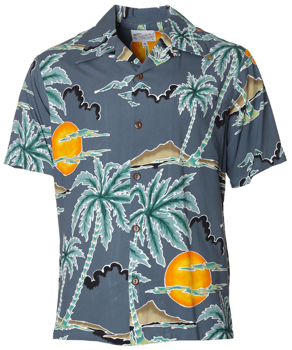 Scenic Palm Hawaiian Shirt Charcoal Paradise Found