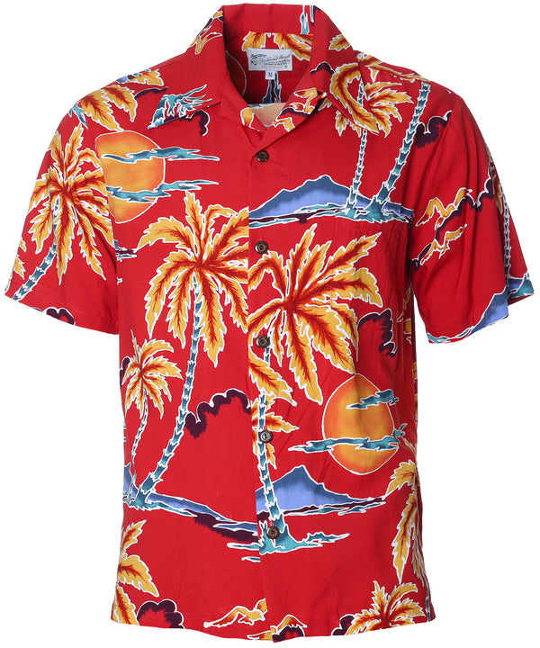 Scenic Palm Hawaiian Shirt Red Paradise Found