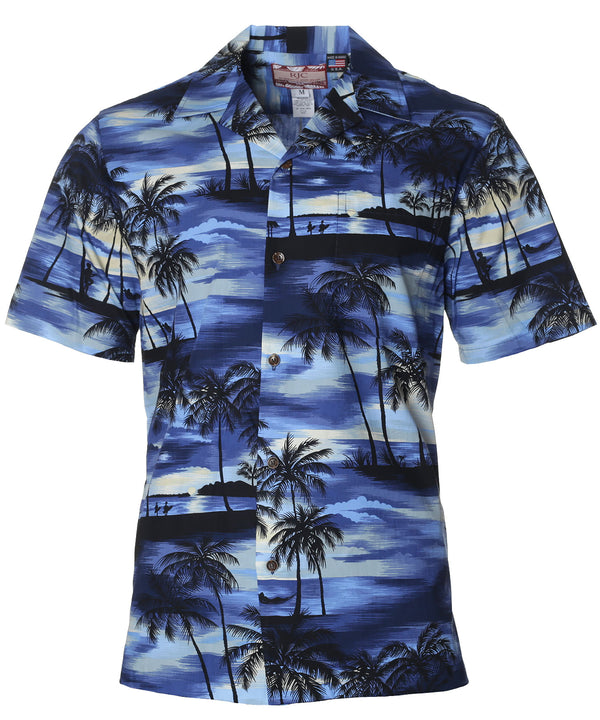 Island Sunset Paradise Hawaii Aloha Shirt Blue RJC
