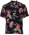 Men Rayon Hawaii Aloha Shirt Okalani Black