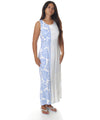 Prince Kuhio Long Maxi Hawaiian Dress White Blue White Hilo Hattie
