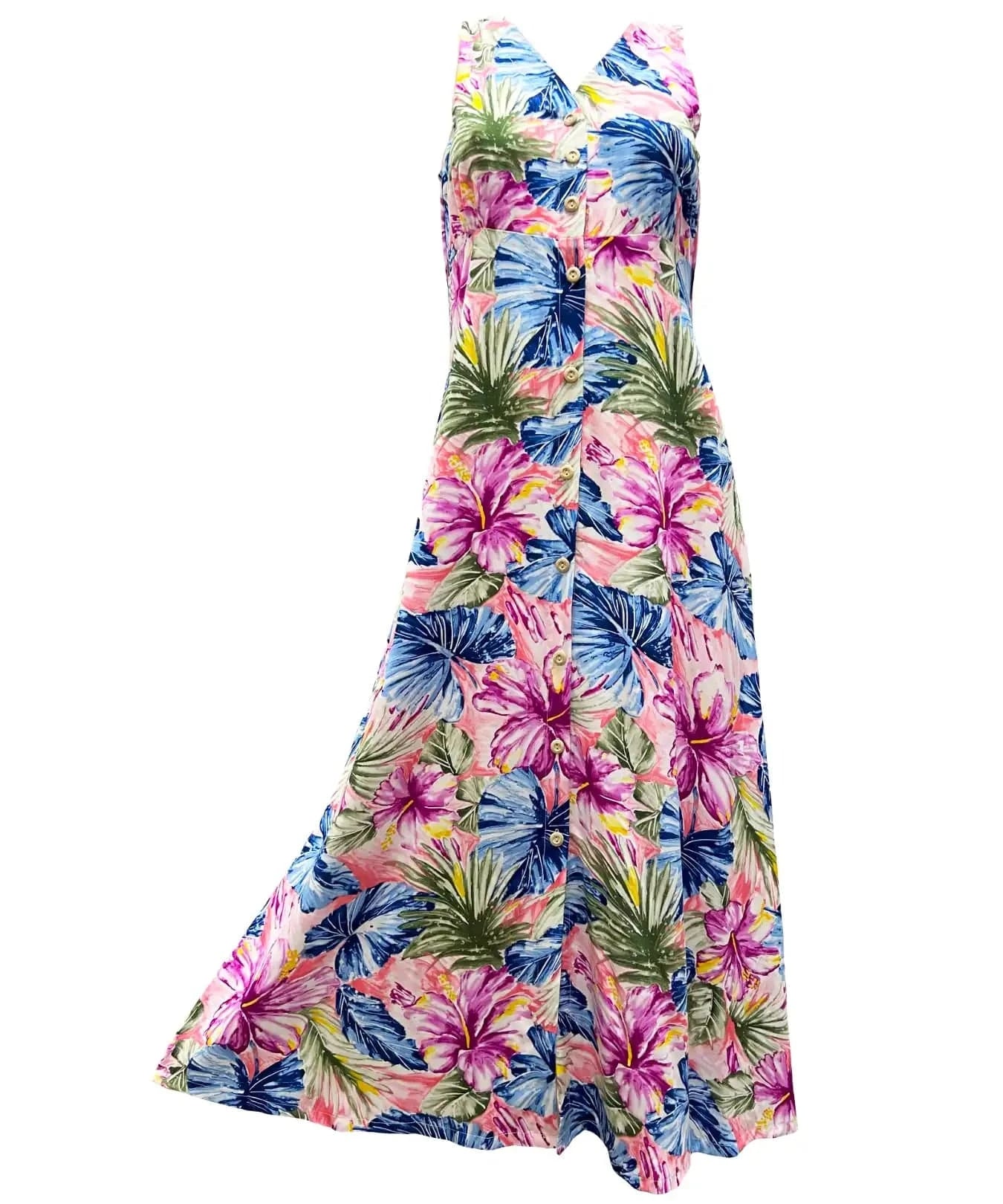 pink hibiscus dress Painted Hibiscus Maxi Long Cocktail Hawaiian Dress – Shaka Time Hawaii