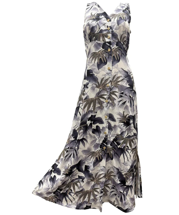 Shadow Monstera Long Maxi Cocktail Hawaiian Dress