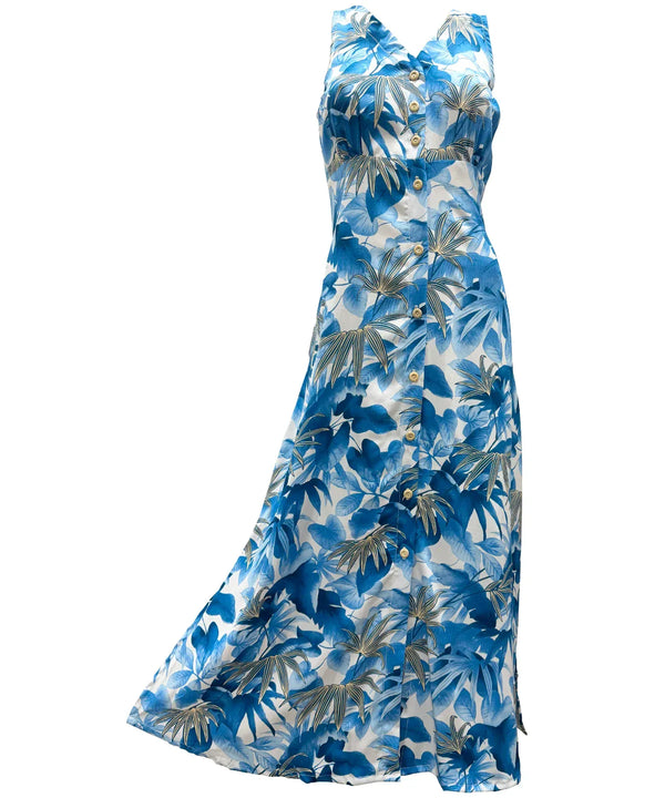 Shadow Monstera Long Maxi Cocktail Hawaiian Dress