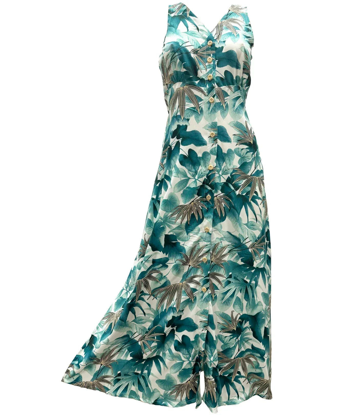 Shadow Monstera Long Maxi Cocktail Hawaiian Dress Green / L Shadow Monstera Long Maxi Cocktail Hawaiian Dress Green / L
